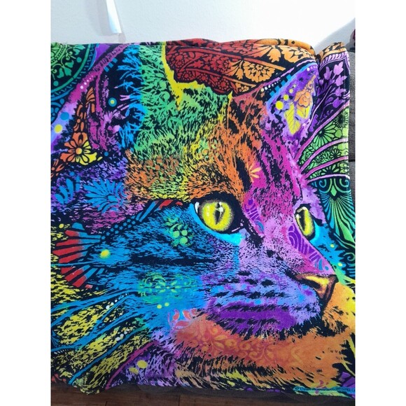 Rainbow Cat Fleece Blanket By Dean Russo, Dawhud Direct 52x47 inch - Picture 1 of 5